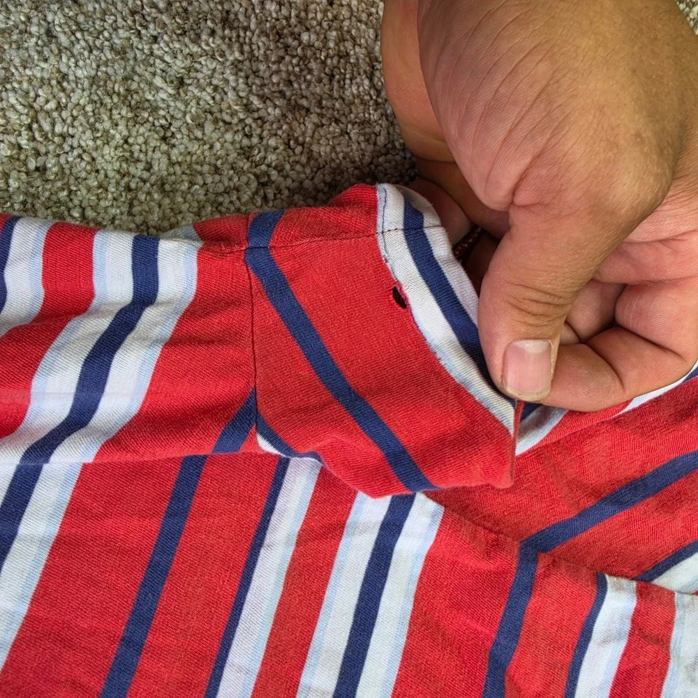 Polo Ralph Lauren Shirt Mens Large Red Navy Blue Classic Fit Striped Pocket